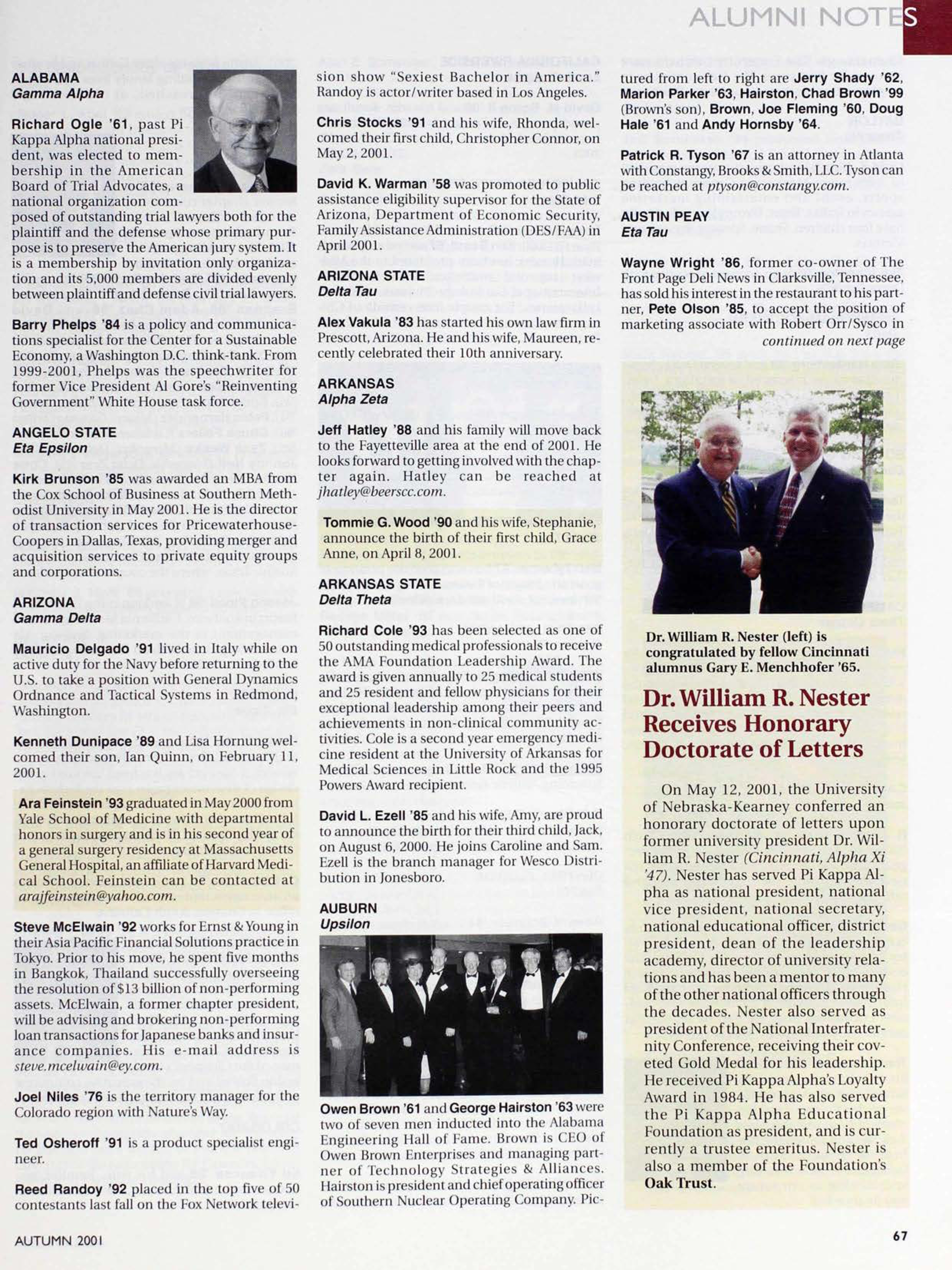 Alumni Notes, Autumn 2001